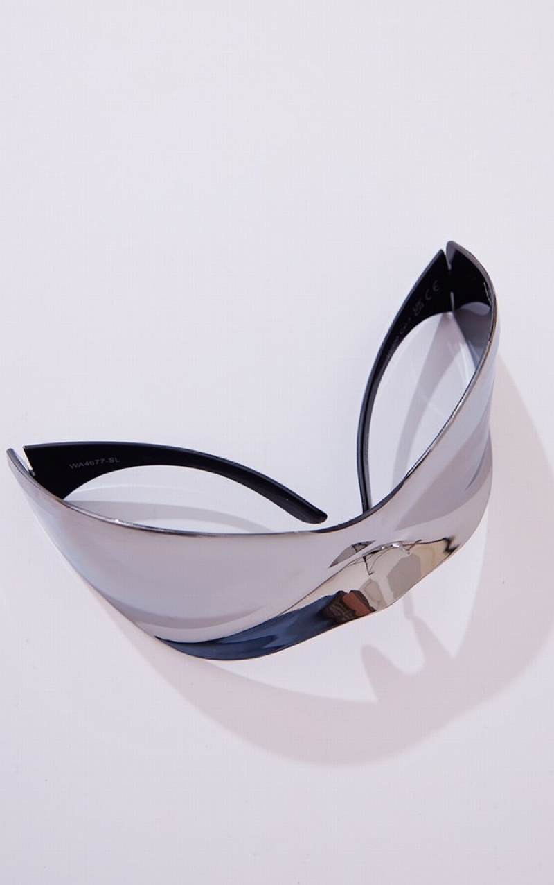 Ochelari de Soare Pretty Little Thing Extreme Visor Shield Argintii | ZNPB04832