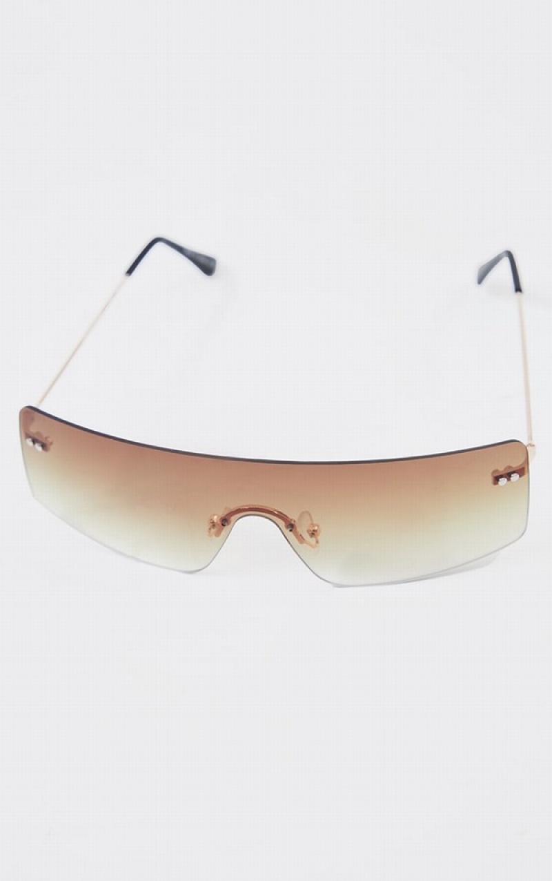Ochelari de Soare Pretty Little Thing Faded Lens Square Frame Frameless Maro | BKWF87253