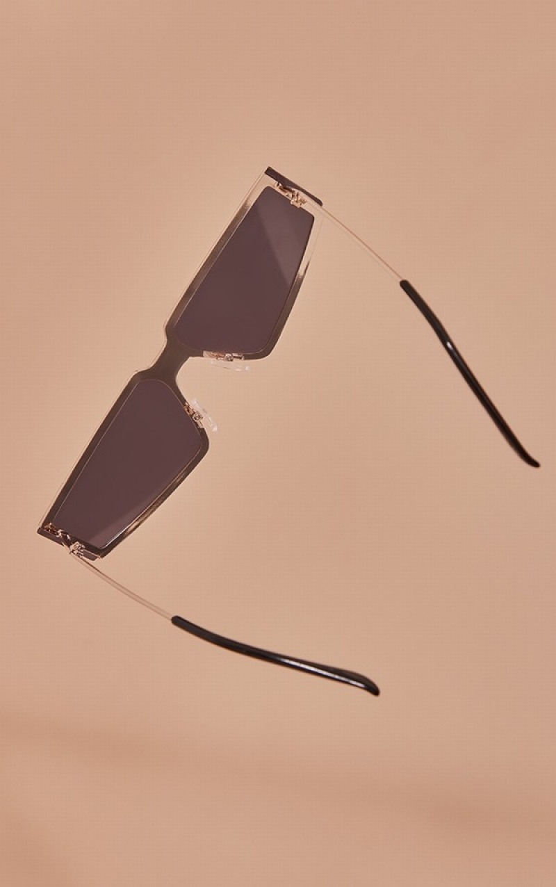 Ochelari de Soare Pretty Little Thing Framed Winged Visor Aurii | EVTG29134