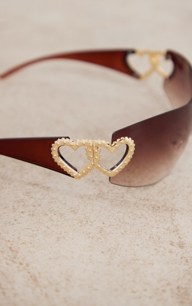 Ochelari de Soare Pretty Little Thing Heart Diamante 90s Visor Maro | AEOF83069