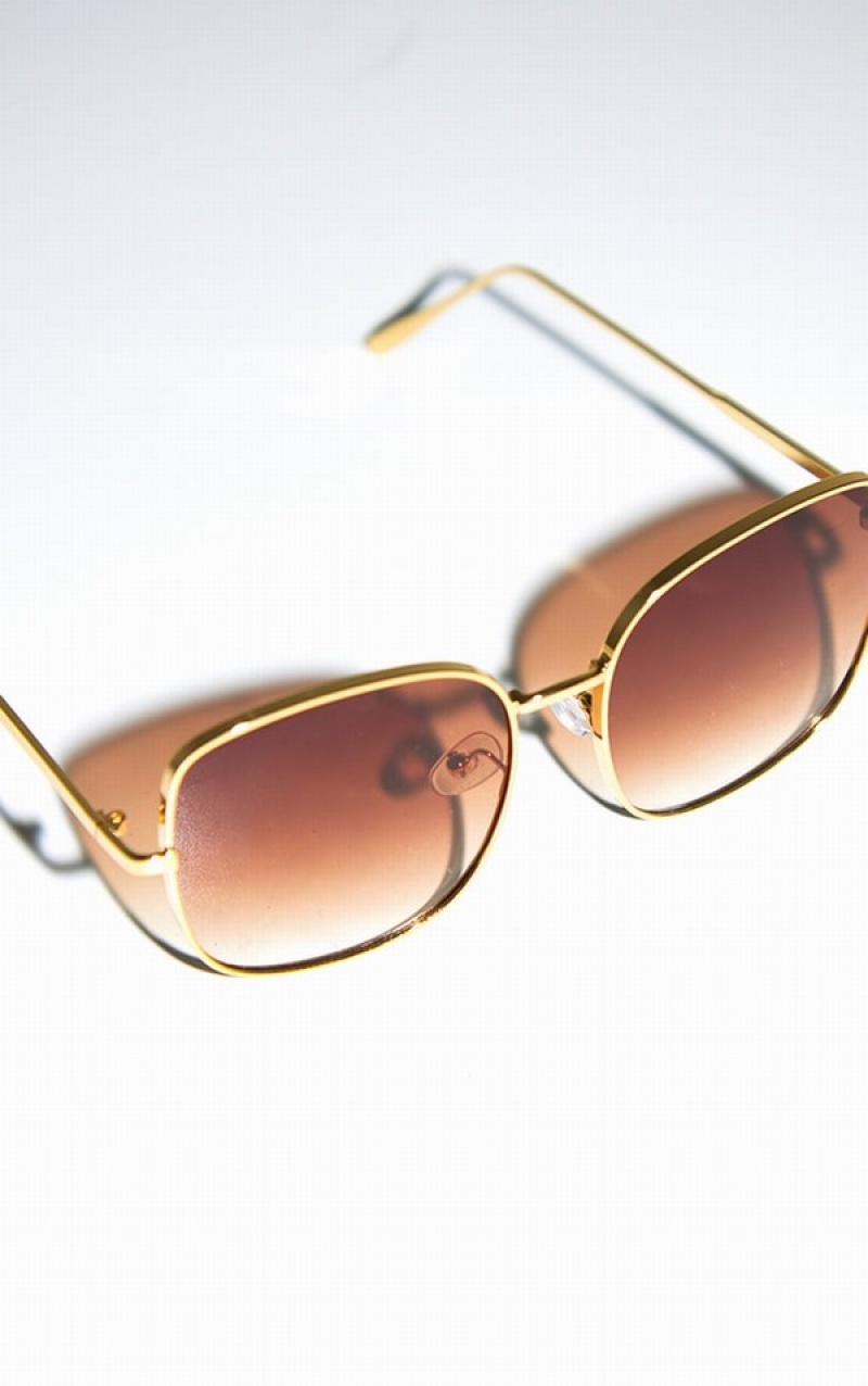 Ochelari de Soare Pretty Little Thing Metal Tort Oversized Frame Aurii | ZKUS27053
