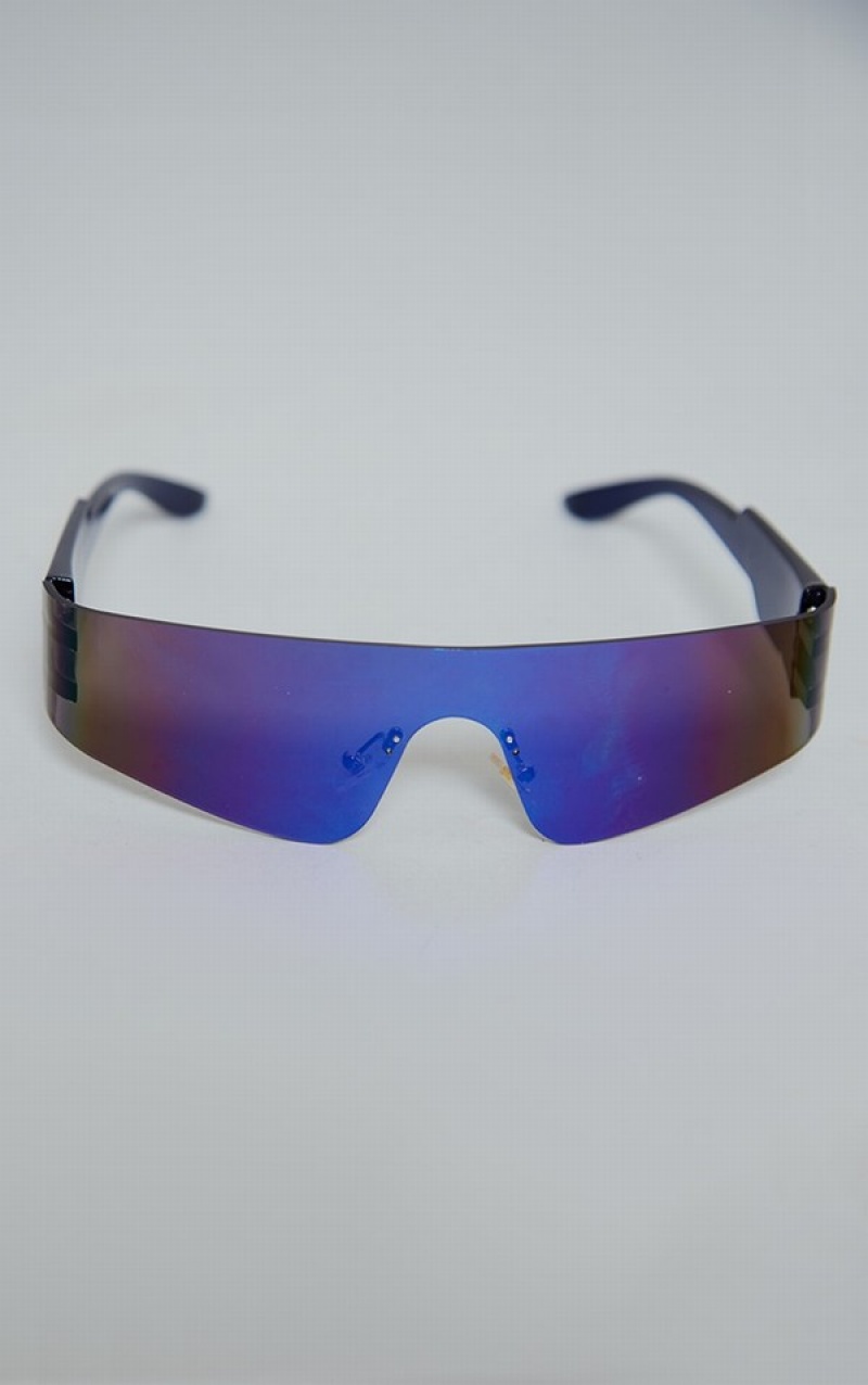 Ochelari de Soare Pretty Little Thing Metal Sportive Visor Albastri | OUHM80692