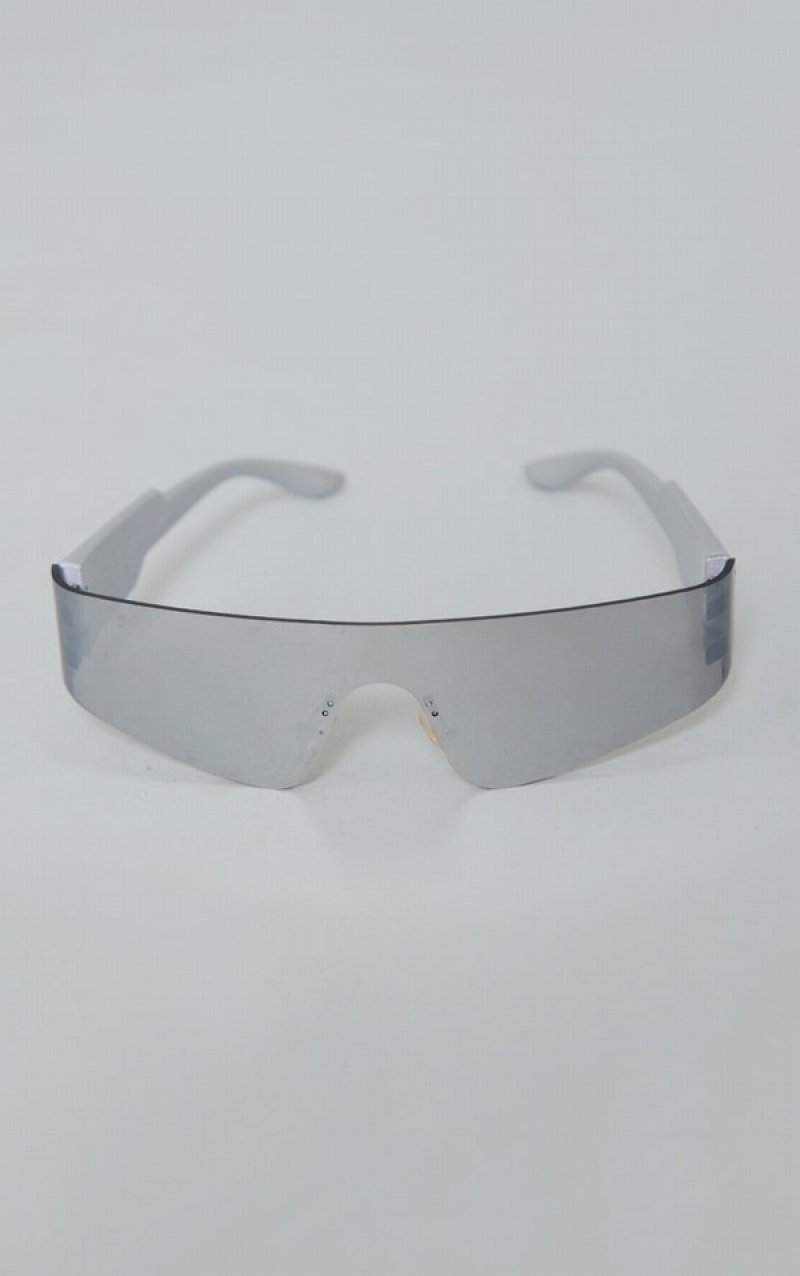 Ochelari de Soare Pretty Little Thing Metal Sportive Visor Argintii | XCFM82940