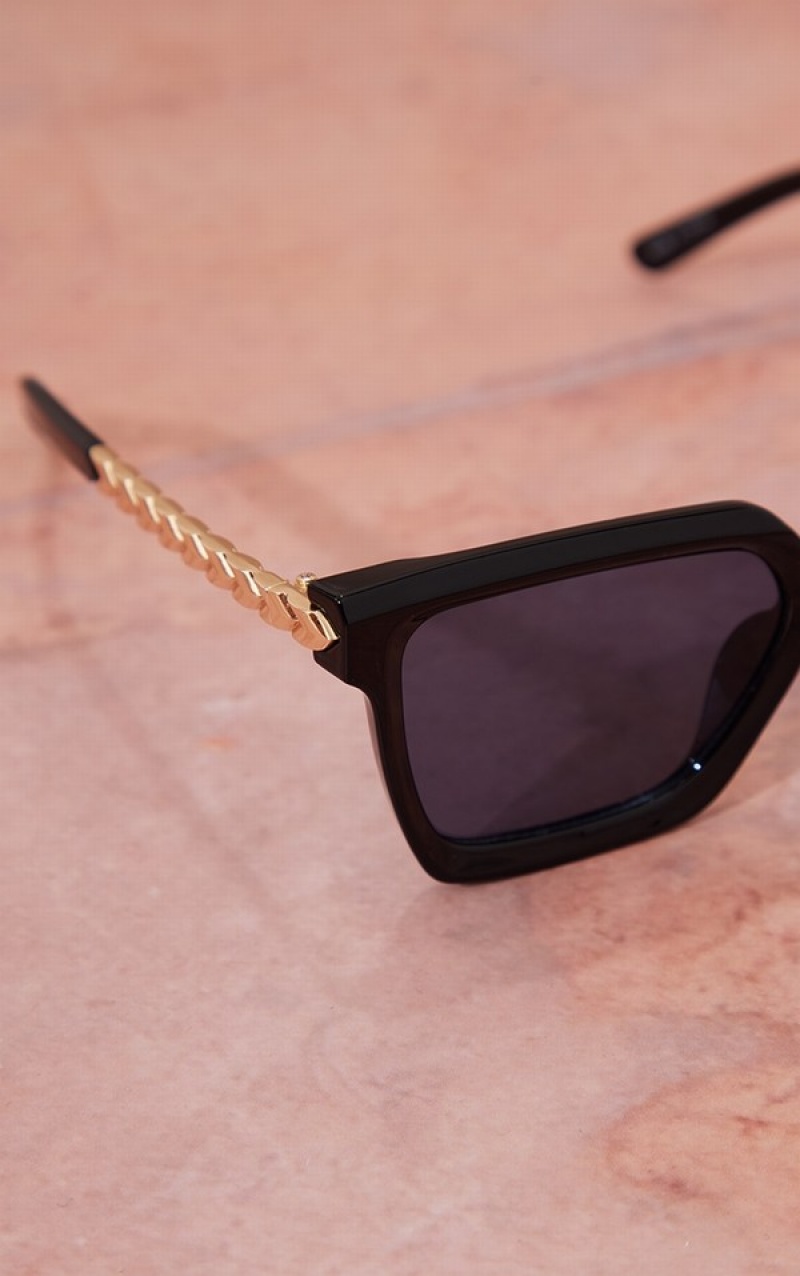 Ochelari de Soare Pretty Little Thing Metal Arm Detail Sqau Negrii | EXJR46381