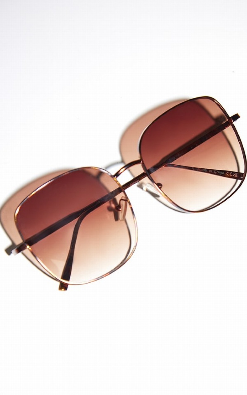 Ochelari de Soare Pretty Little Thing Metal Tort Oversized Frame Maro | UFDB73089