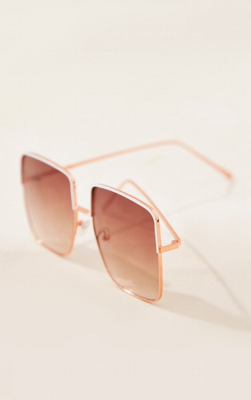 Ochelari de Soare Pretty Little Thing Metal Oversized Square Frame Albi | HMOL80296