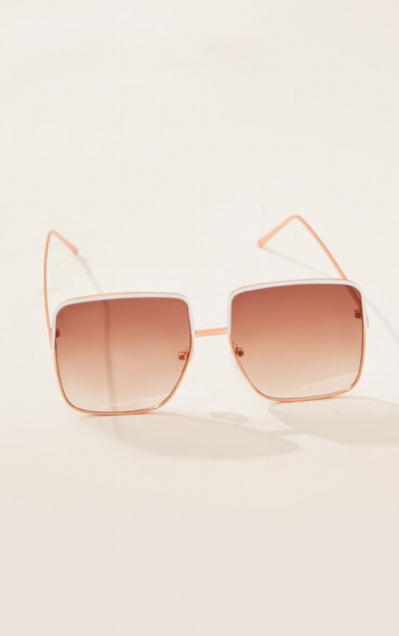 Ochelari de Soare Pretty Little Thing Metal Oversized Square Frame Albi | HMOL80296