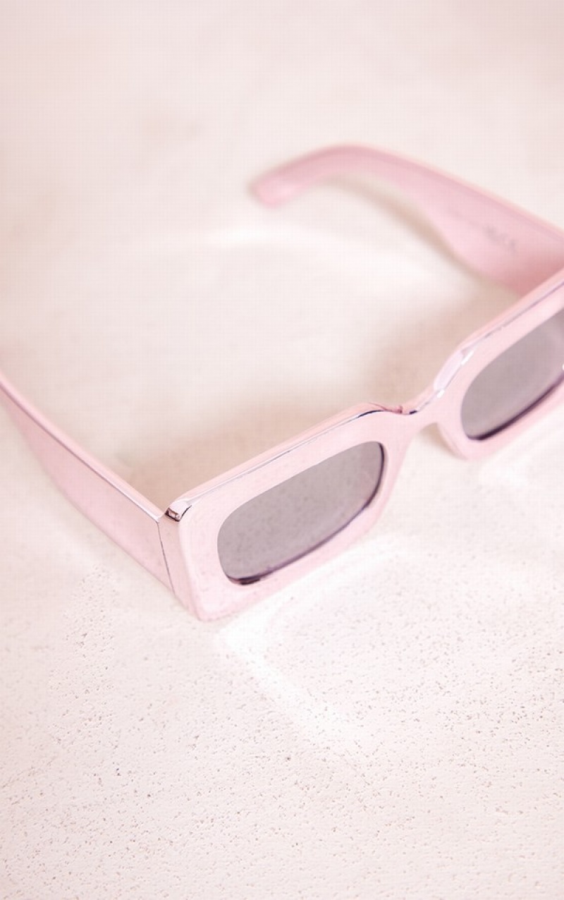 Ochelari de Soare Pretty Little Thing Metallic Retro Grosolan Rectangular Roz | YIBZ45697