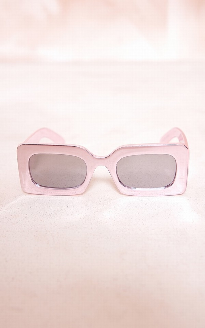Ochelari de Soare Pretty Little Thing Metallic Retro Grosolan Rectangular Roz | YIBZ45697