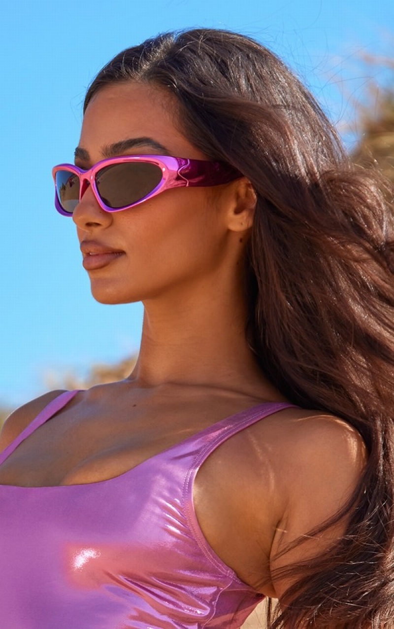 Ochelari de Soare Pretty Little Thing Metallic Sportive Visor Roz | BVAZ63078