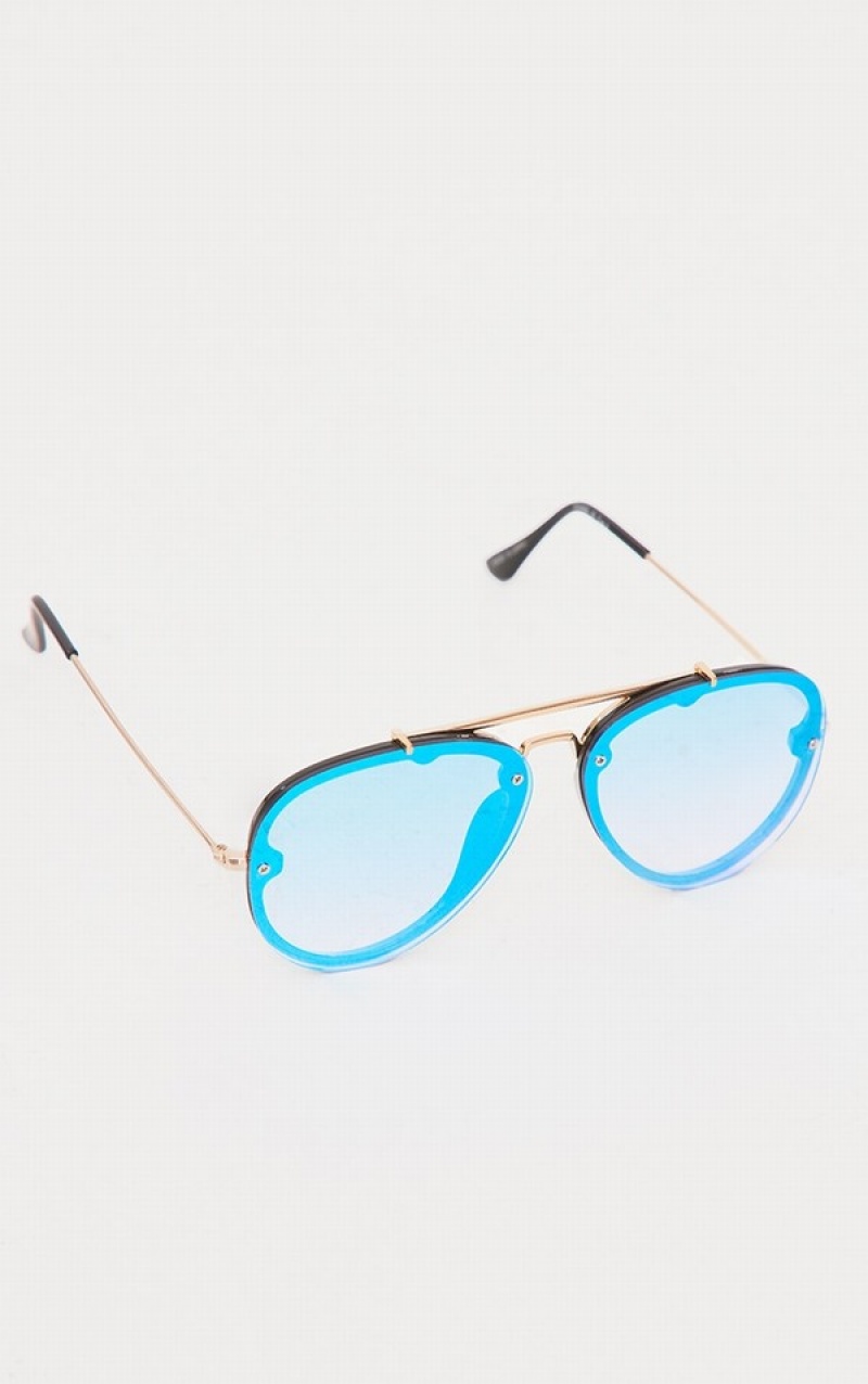 Ochelari de Soare Pretty Little Thing MirroLens Aviator Albastri | OFPX05386
