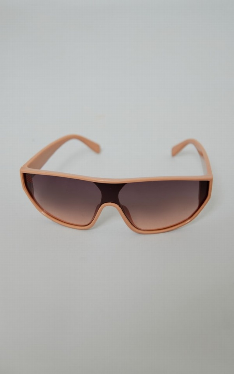 Ochelari de Soare Pretty Little Thing Nude Rounded Visor Bej | TJML62701