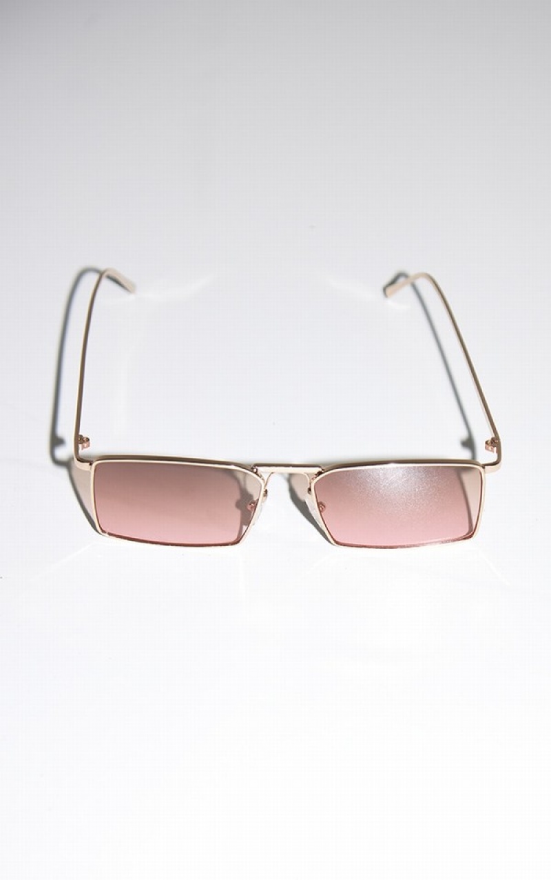 Ochelari de Soare Pretty Little Thing Ombre Lens Slim Rectangular Aviator Roz | IVQF83140