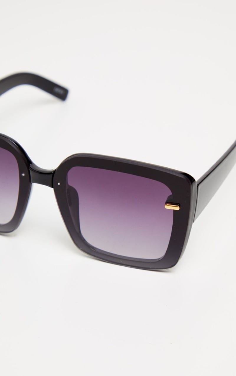 Ochelari de Soare Pretty Little Thing Oversized Trim Square Frame Negrii | SBJG39542