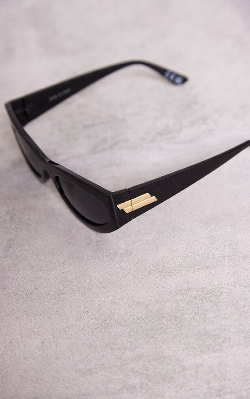Ochelari de Soare Pretty Little Thing Oval Thick Frame Cat Eye Negrii | KJEL83912