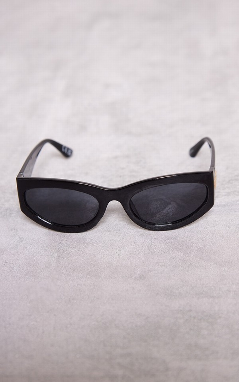 Ochelari de Soare Pretty Little Thing Oval Thick Frame Cat Eye Negrii | KJEL83912
