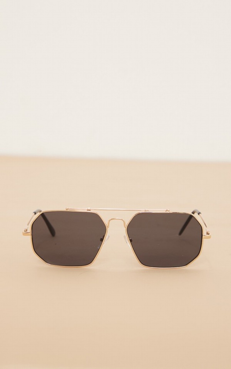 Ochelari de Soare Pretty Little Thing Slim Hardware Aviator Negrii | IYDM76054