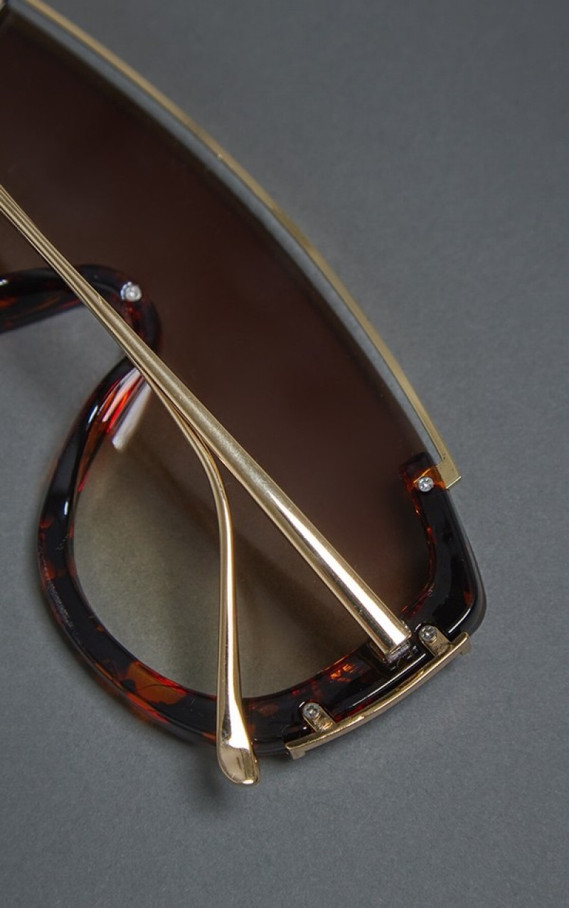Ochelari de Soare Pretty Little Thing Tortoiseshell Frameless Metal Hardware Visor Leopard | INSJ30875