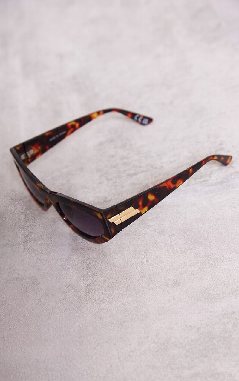 Ochelari de Soare Pretty Little Thing Tortoiseshell Oval Thick Frame Cat Eye Leopard | VDFA86293