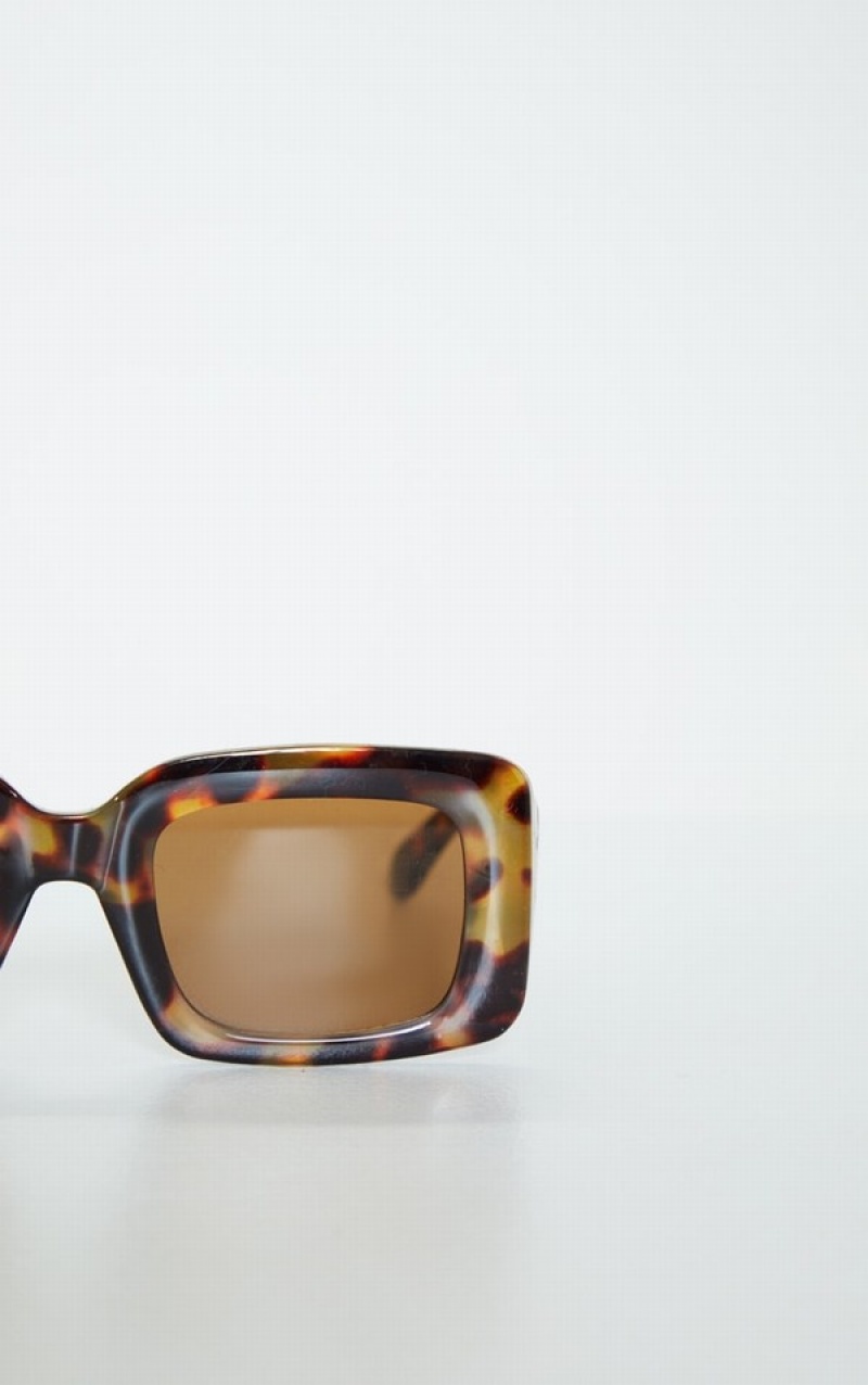 Ochelari de Soare Pretty Little Thing Tortoiseshell Rectangle Thick Frame Negrii | TMWP82617