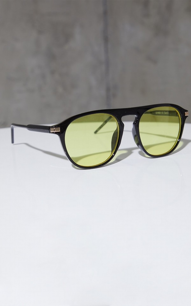 Ochelari de Soare Pretty Little Thing Yellow Lens Round Frame Negrii | DRSM85603