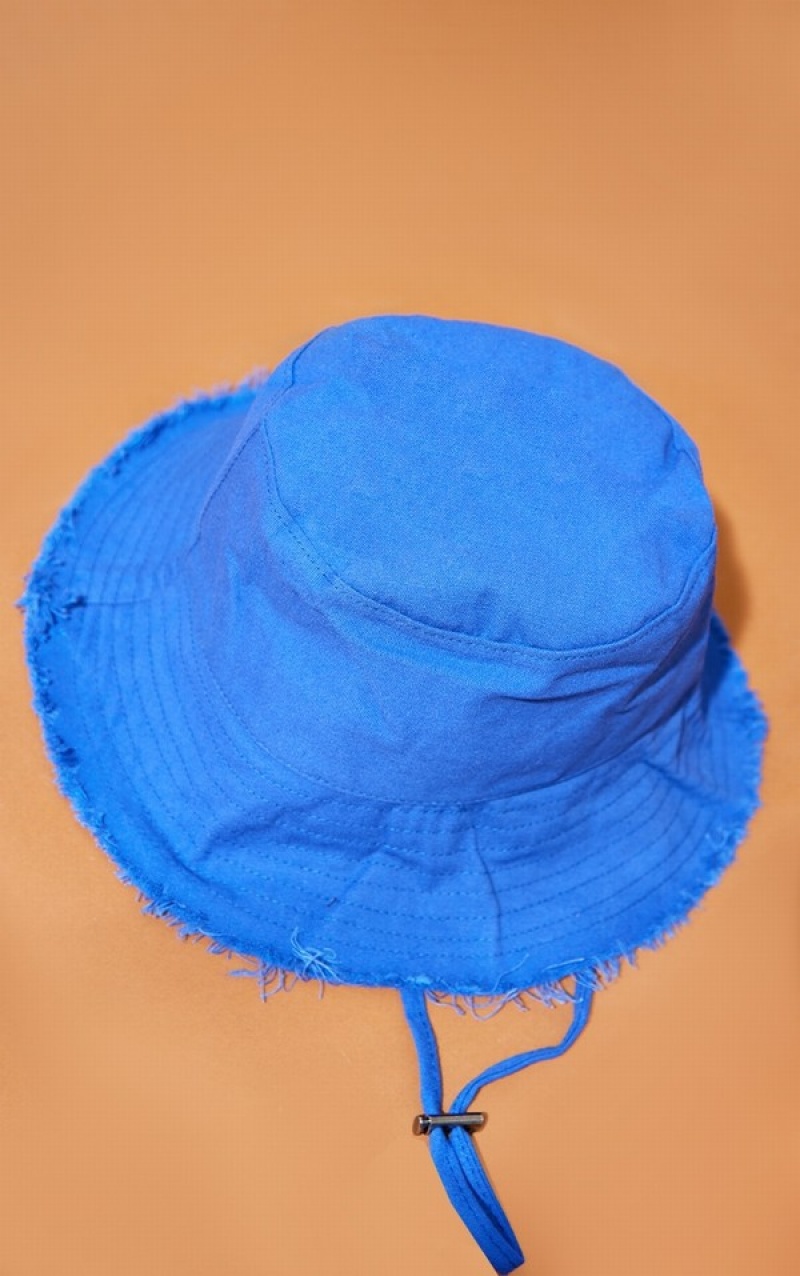 Palarie Pretty Little Thing Frayed Edge Toggle Bucket Albastri | PSXC14596