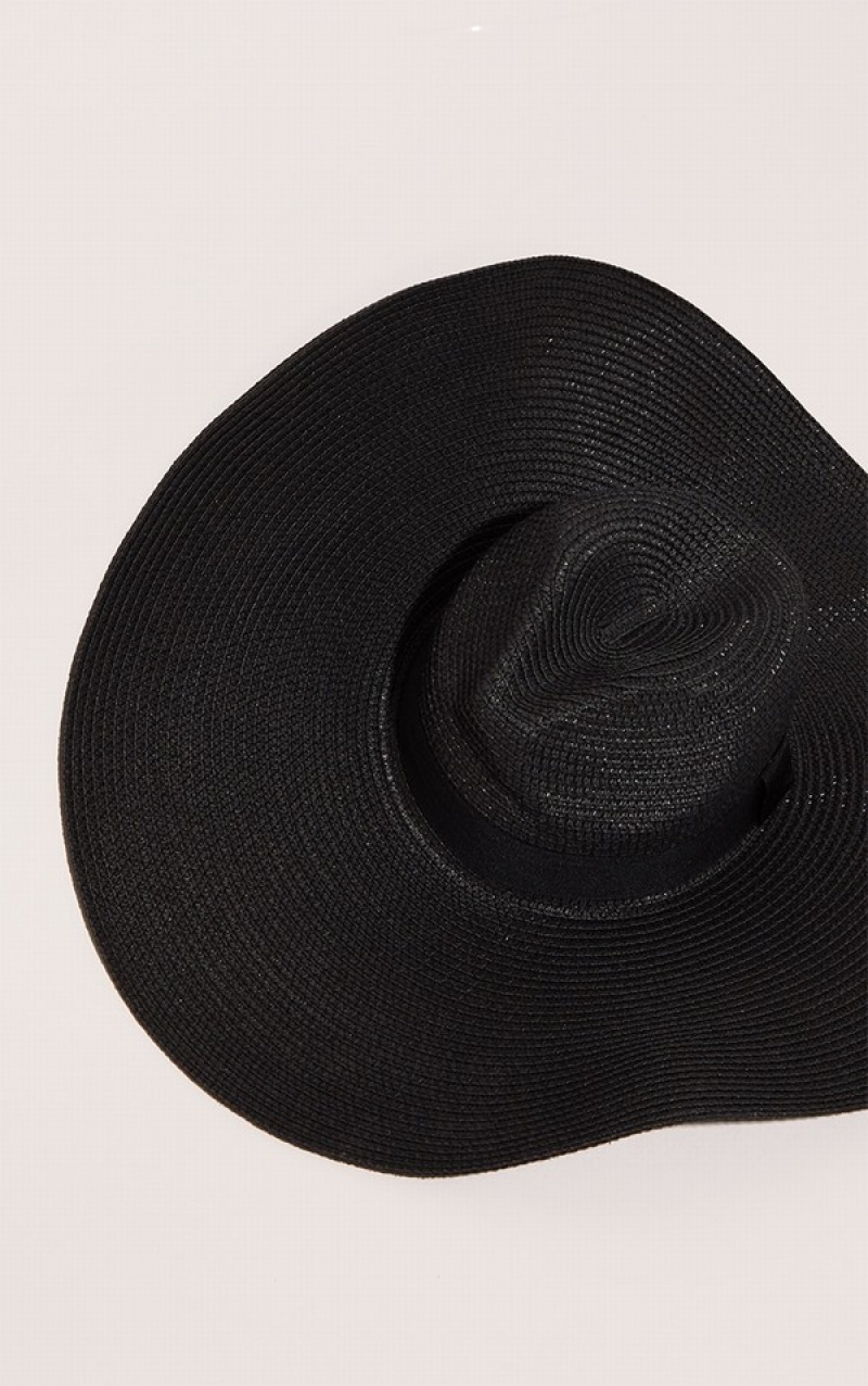 Palarie Pretty Little Thing Largi Band Oversized Fedora Negrii | UJGD41369