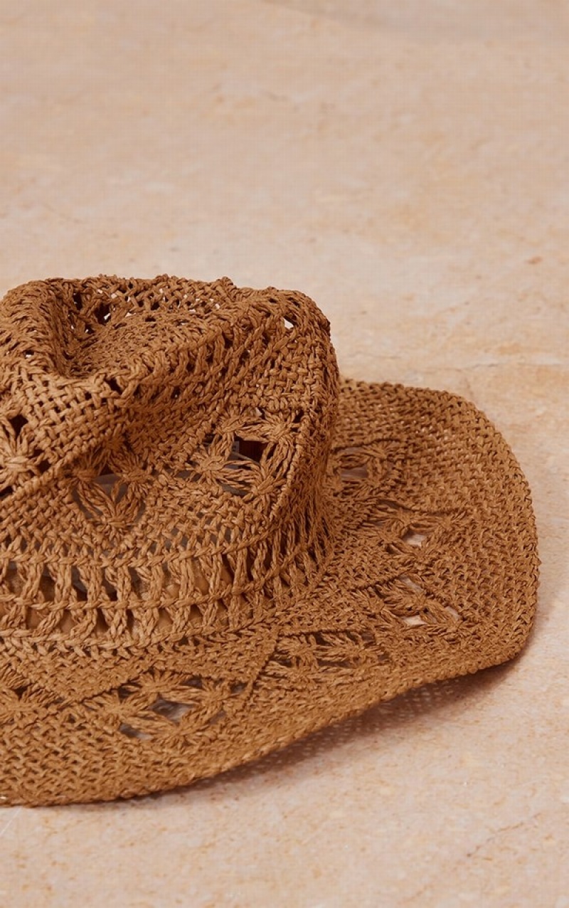 Palarie Pretty Little Thing Natural Raffia Cowboy Bej | FUQT12354