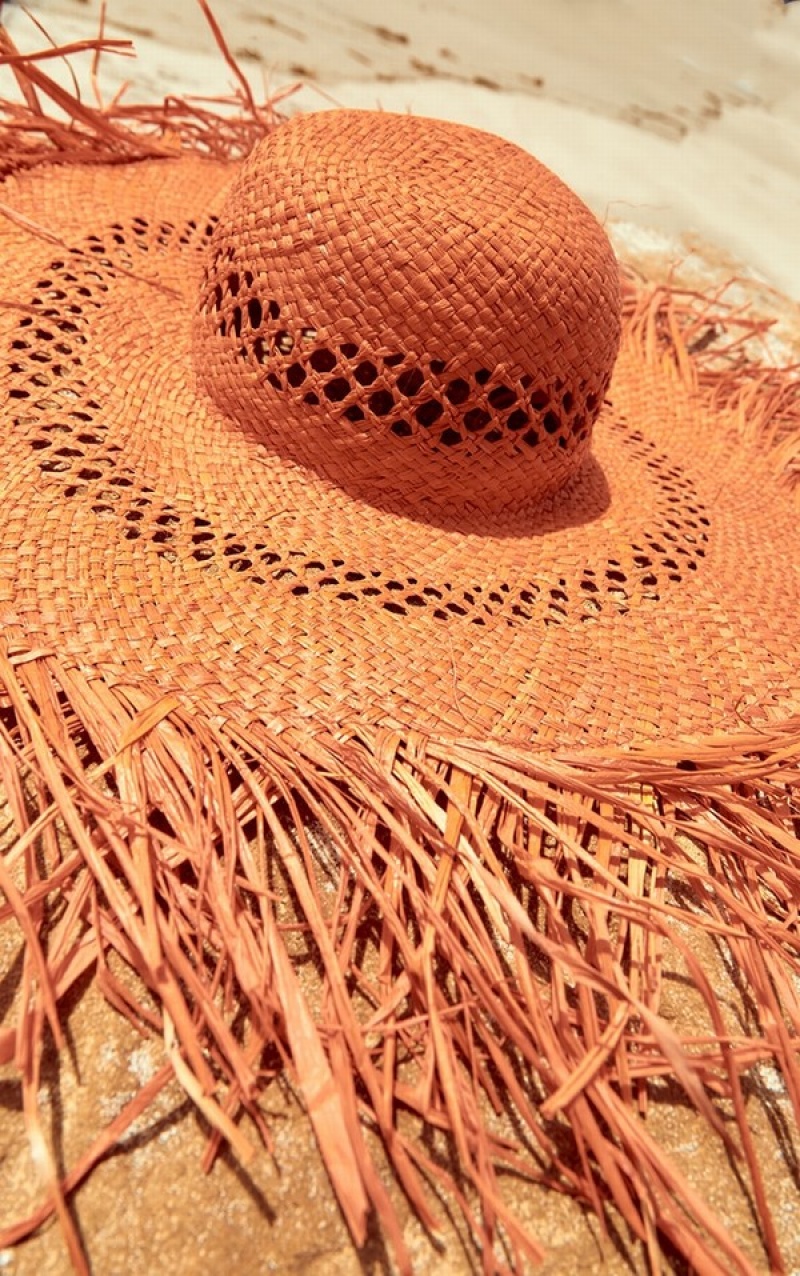 Palarie Pretty Little Thing Rafia Frayed Sun Portocalii | SWHJ97361