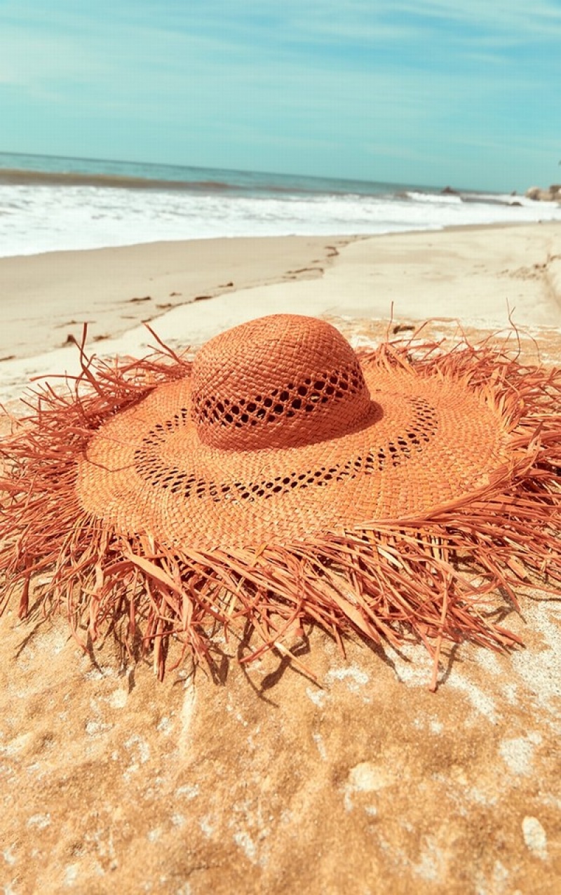 Palarie Pretty Little Thing Rafia Frayed Sun Portocalii | SWHJ97361