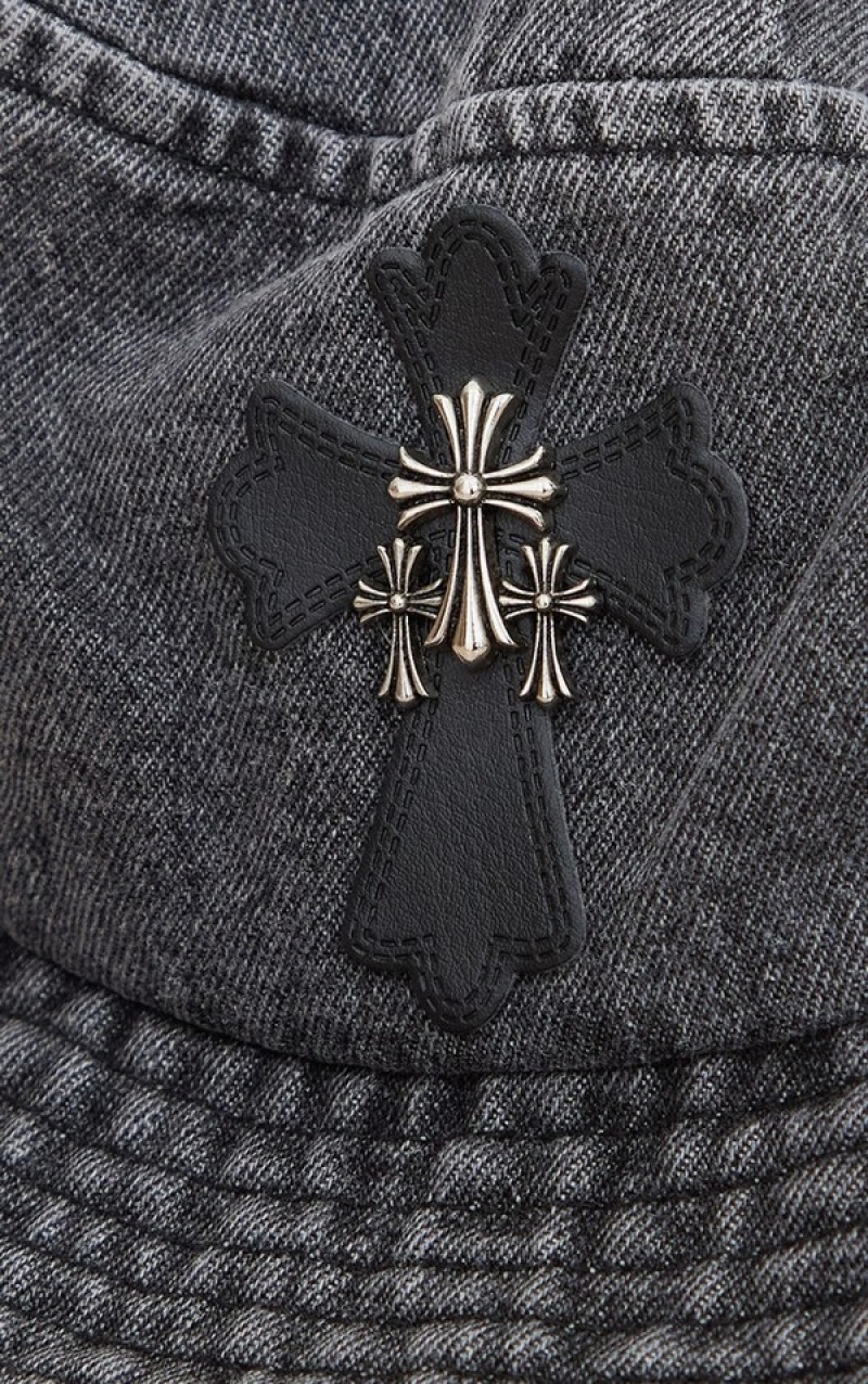 Palarie Pretty Little Thing Washed Cross Bucket Negrii | ANQO61845