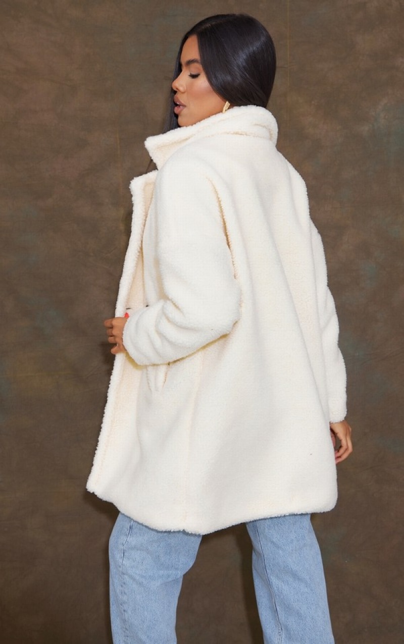 Paltoane Pretty Little Thing Borg Lapel Drop Arm Albi | LJVQ10236