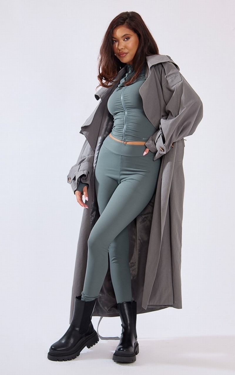 Paltoane Pretty Little Thing Charcoal Woven Cu Glugă Oversized Trench Gri | BOWG70485