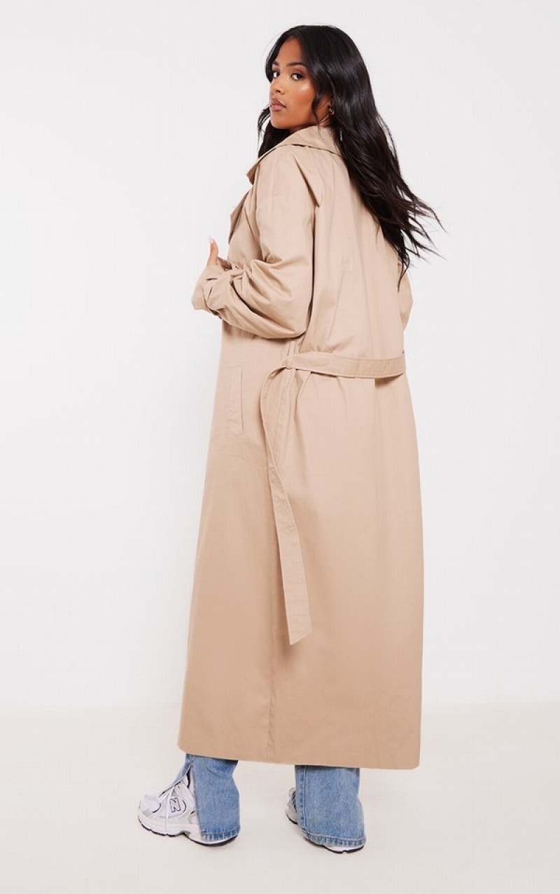 Paltoane Pretty Little Thing Cizme Inalte Camel ed Cuff Detail Trench Maro | RWPV51908
