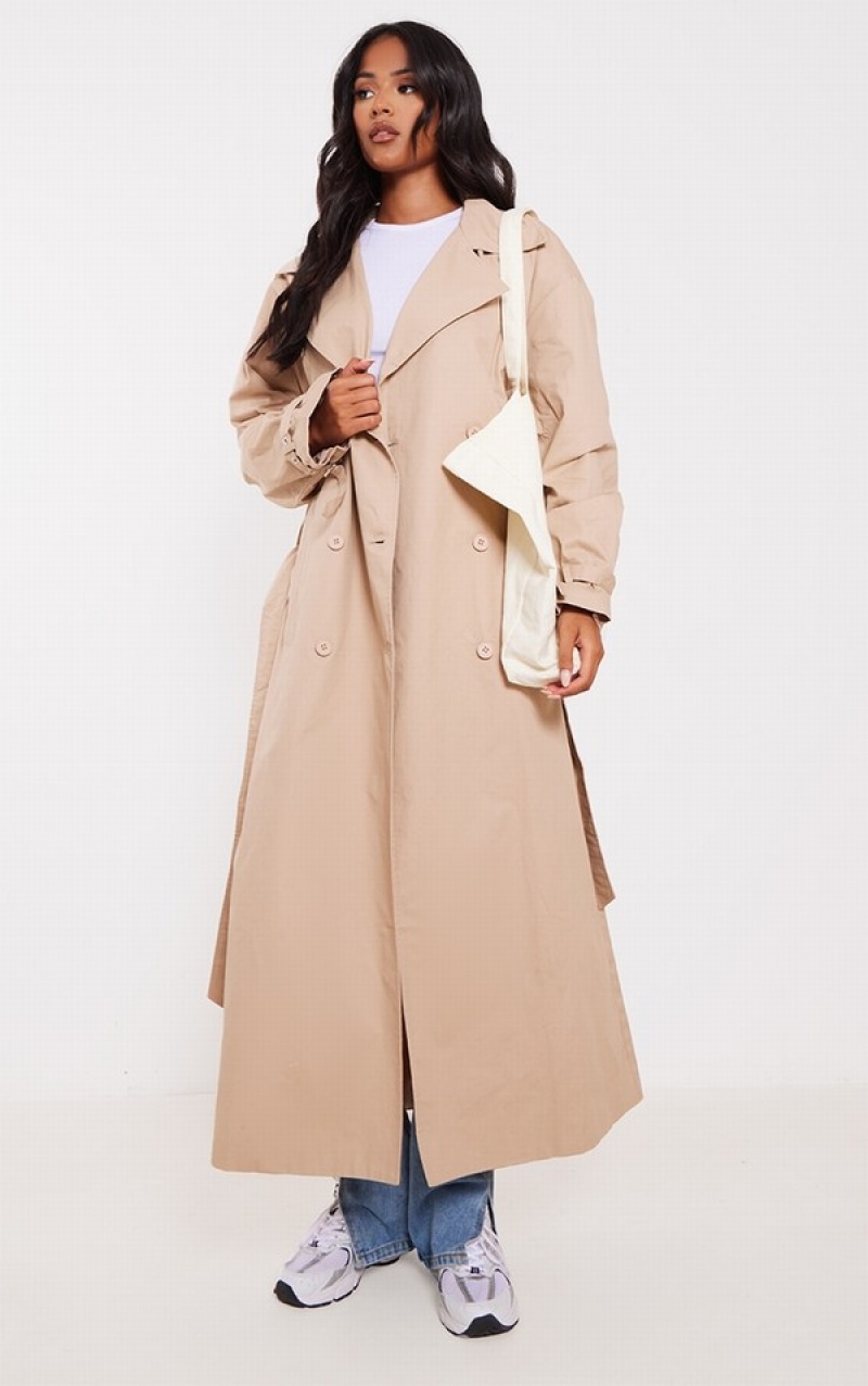 Paltoane Pretty Little Thing Cizme Inalte Camel ed Cuff Detail Trench Maro | RWPV51908