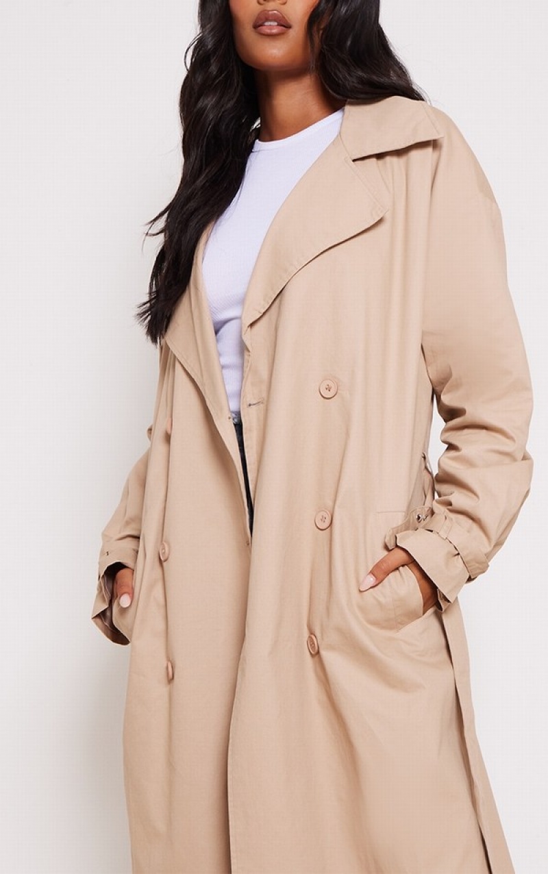 Paltoane Pretty Little Thing Cizme Inalte Camel ed Cuff Detail Trench Maro | RWPV51908