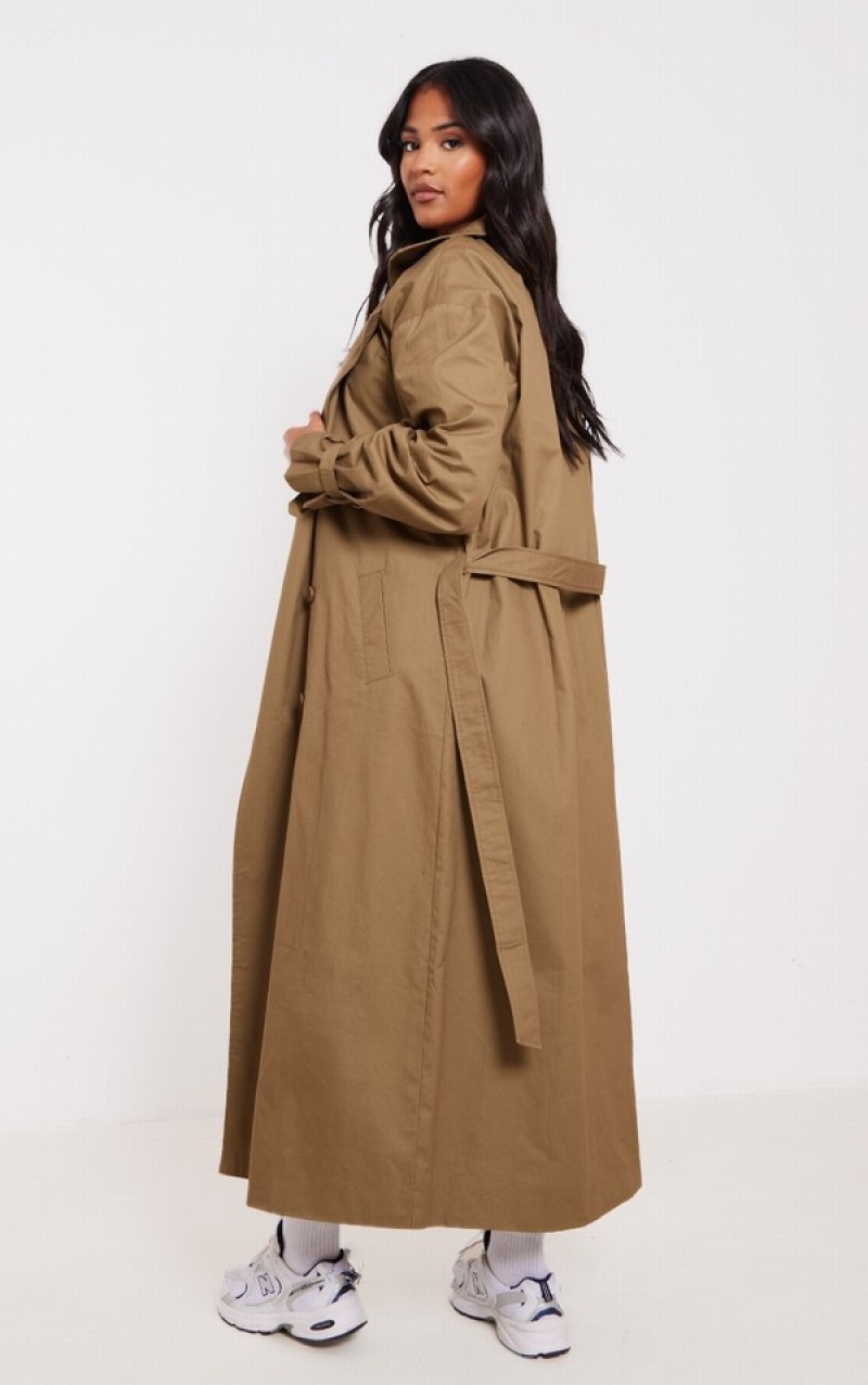 Paltoane Pretty Little Thing Cizme Inalte ed Cuff Detail Trench Kaki | ZNPB64732