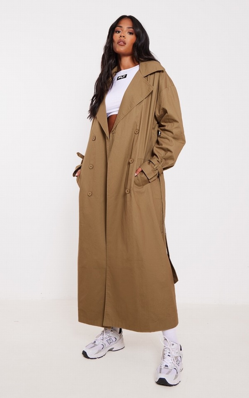 Paltoane Pretty Little Thing Cizme Inalte ed Cuff Detail Trench Kaki | ZNPB64732