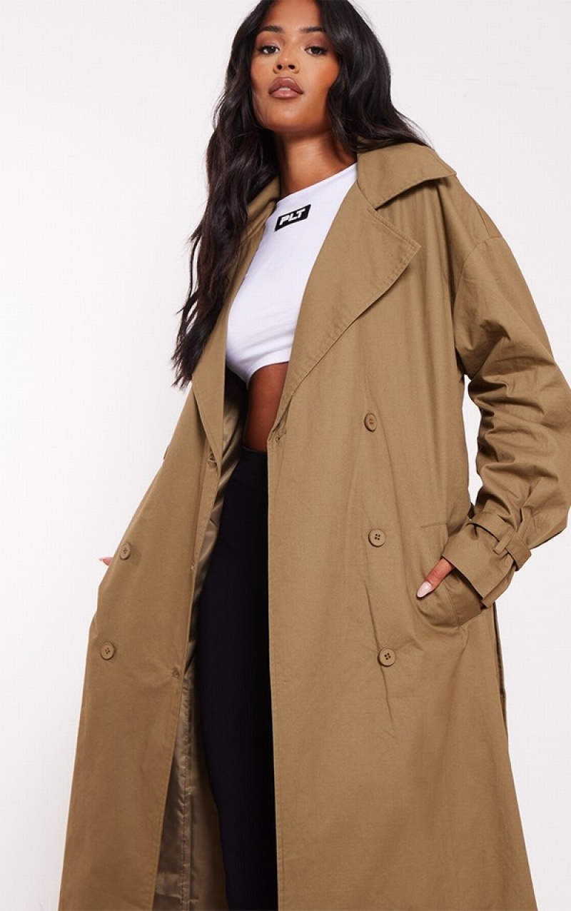 Paltoane Pretty Little Thing Cizme Inalte ed Cuff Detail Trench Kaki | ZNPB64732