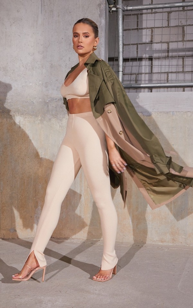 Paltoane Pretty Little Thing Contrast Oversized ed Trench Kaki | BFSZ07368