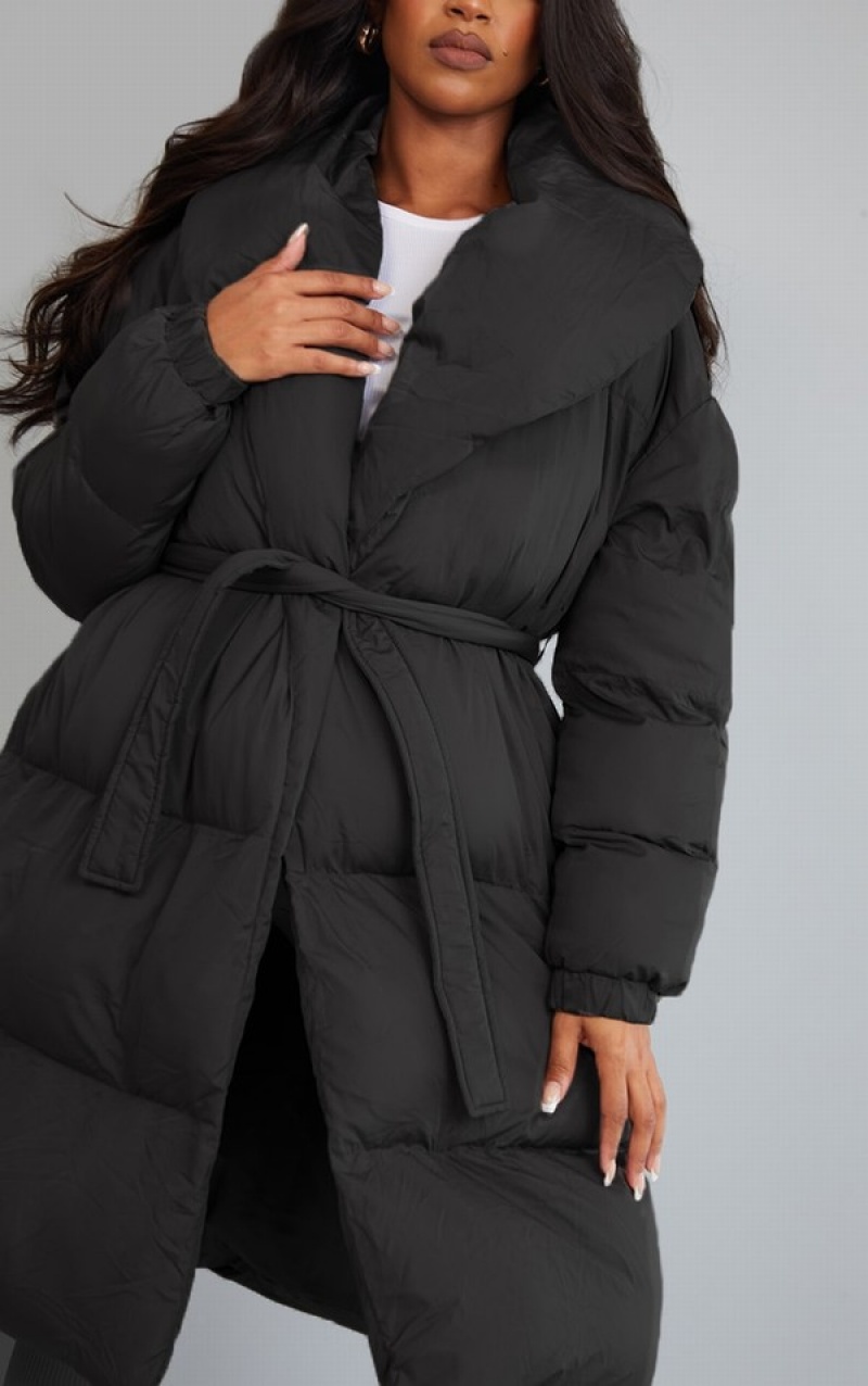 Paltoane Pretty Little Thing Maternity Oversized Collar ed Longline Puffer Negrii | NPRD59130