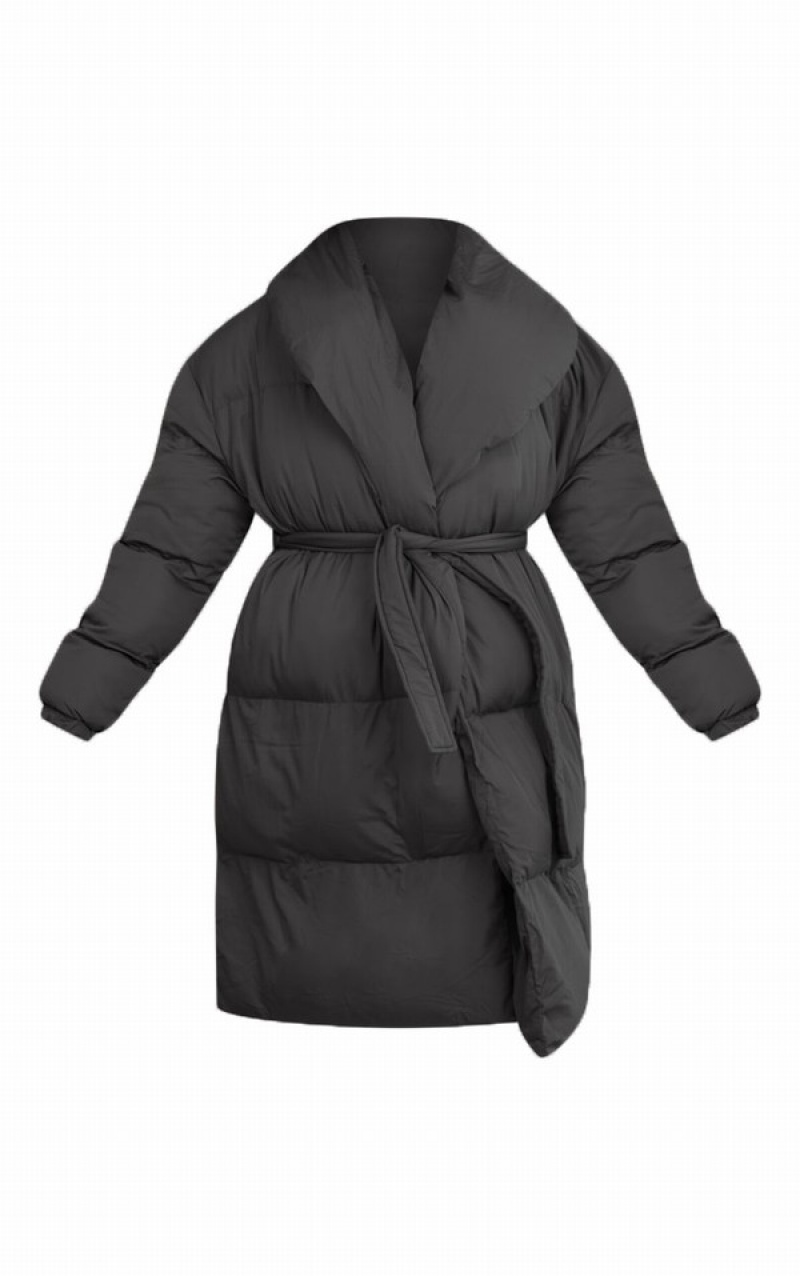 Paltoane Pretty Little Thing Maternity Oversized Collar ed Longline Puffer Negrii | NPRD59130