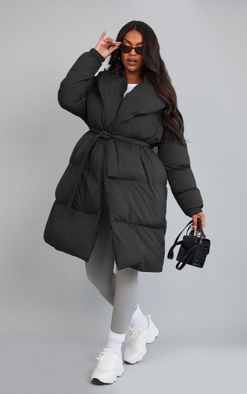 Paltoane Pretty Little Thing Maternity Oversized Collar ed Longline Puffer Negrii | NPRD59130