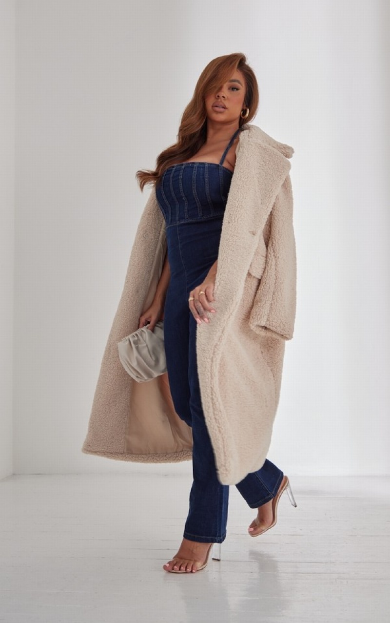 Paltoane Pretty Little Thing PLT Label Plus Longline Borg Albi | QWVF29348