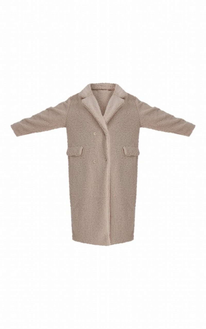 Paltoane Pretty Little Thing PLT Label Plus Longline Borg Albi | QWVF29348