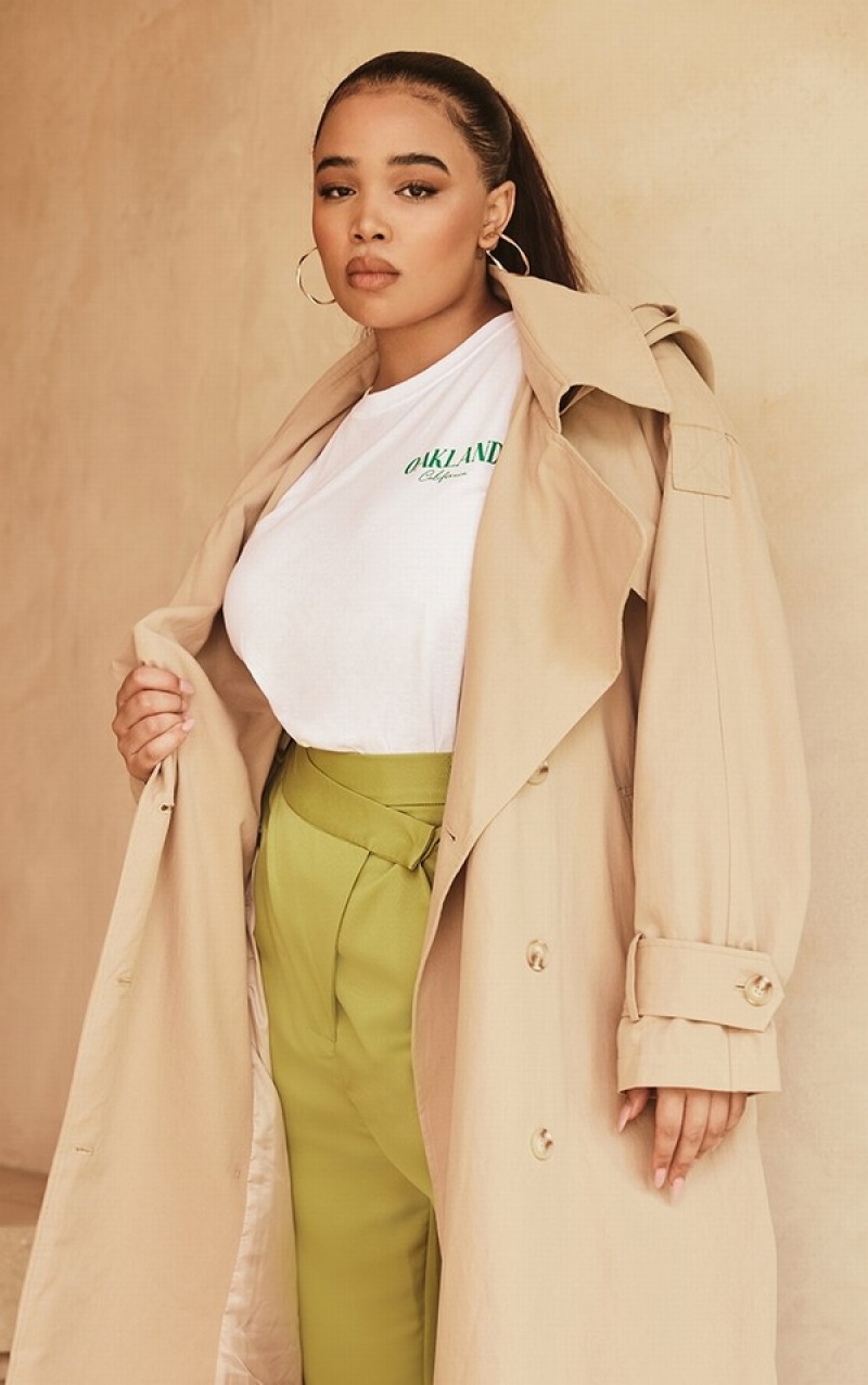 Paltoane Pretty Little Thing PLT Label Plus Stone Woven Cu Glugă Oversized Trench Gri | XBEO36907