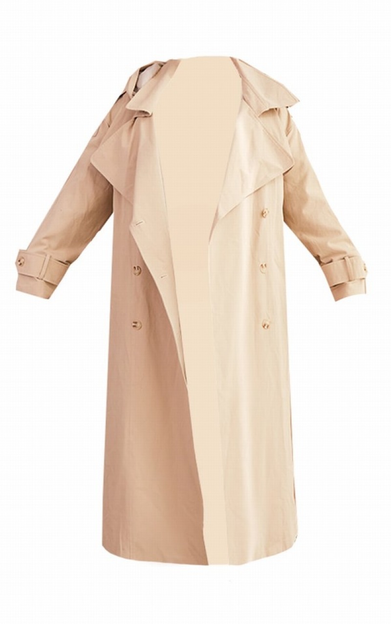 Paltoane Pretty Little Thing PLT Label Plus Stone Woven Cu Glugă Oversized Trench Gri | XBEO36907