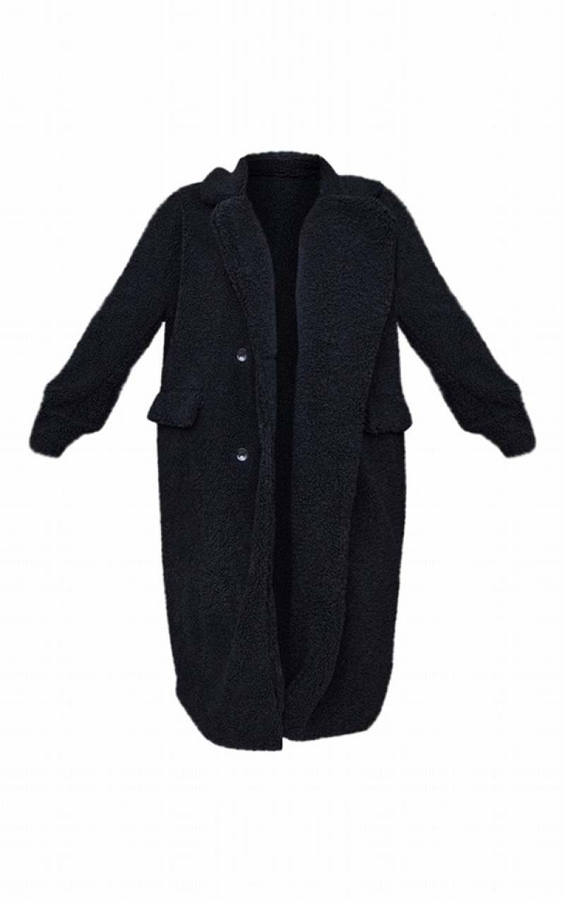 Paltoane Pretty Little Thing PLT Label Plus Longline Borg Negrii | NIKE53984