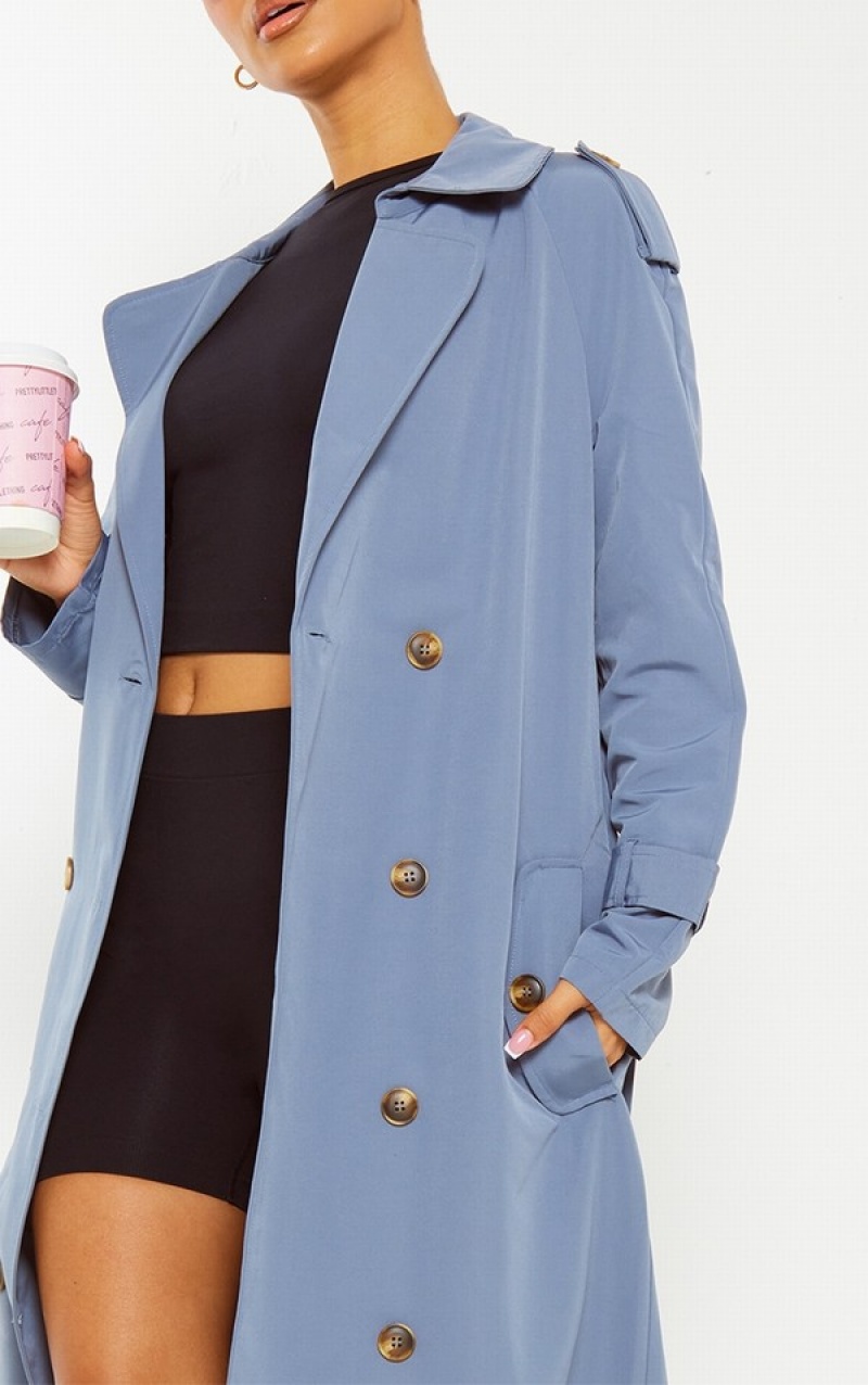 Paltoane Pretty Little Thing Petite Oversized Trench Albastri | KUON49170