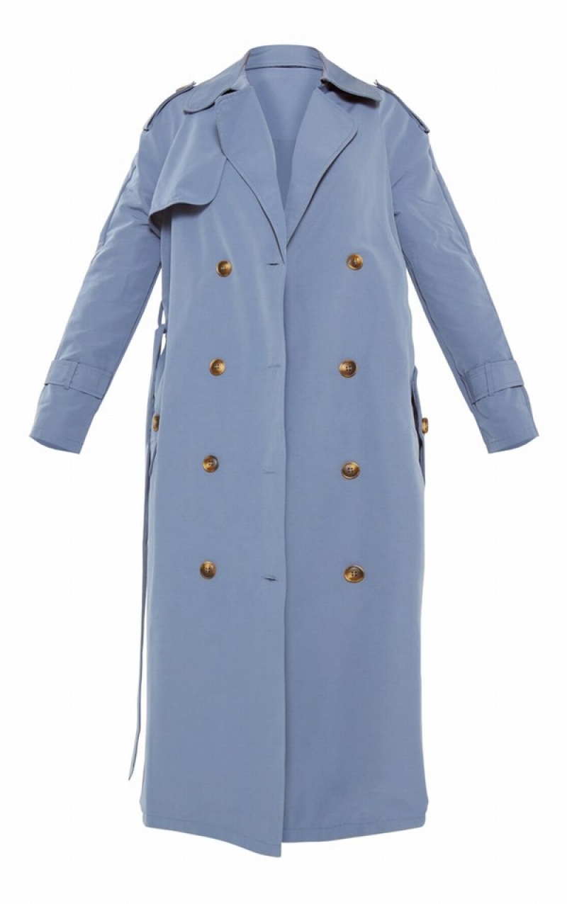 Paltoane Pretty Little Thing Petite Oversized Trench Albastri | KUON49170